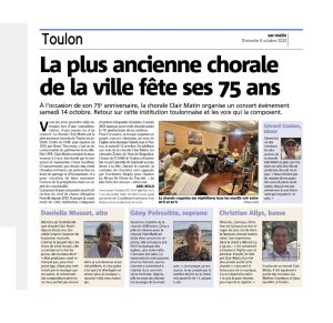 Article de presse consacré aux 75 ans de l’ACJ Clair Matin